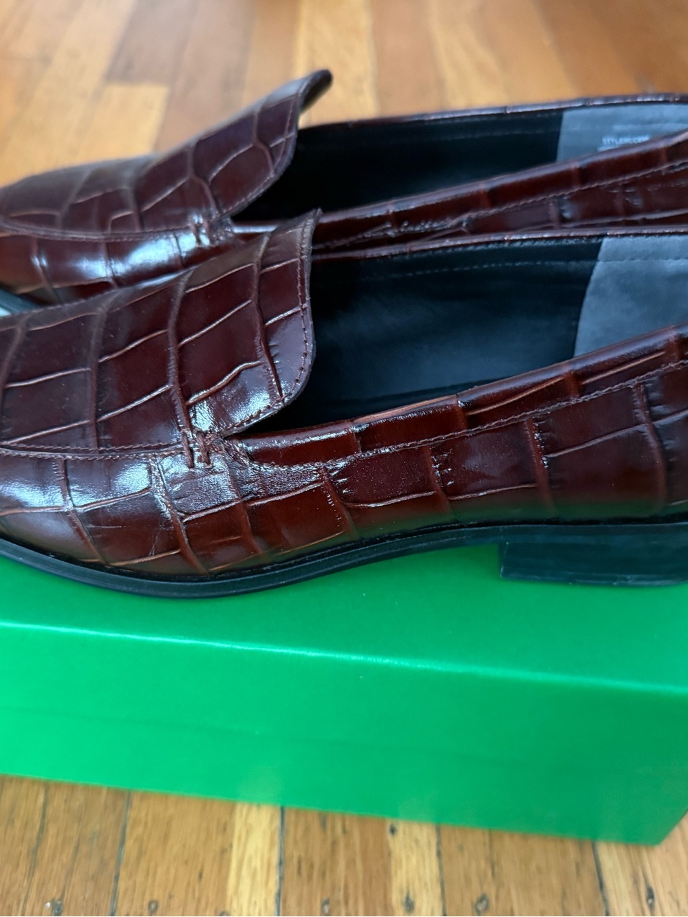 Espresso Croc-Embossed Leather Loafers - Picture 3 of 5